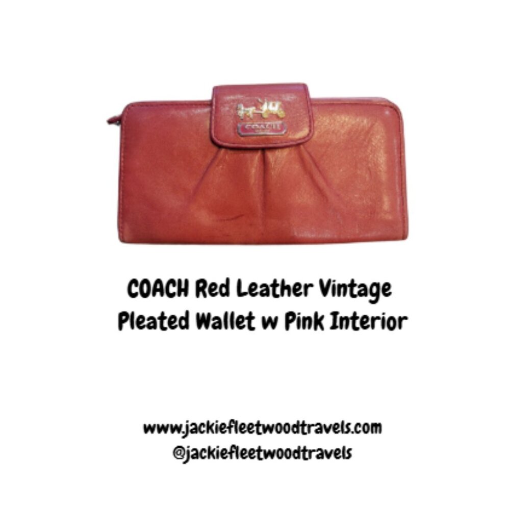 Coach Continental Long Wallet w Pleats Red Leather